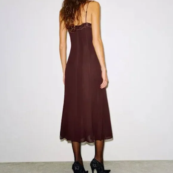 Reformation Lucine Dress | Brown Lace V-Neck -NWT (size 8) - Picture 2 of 3